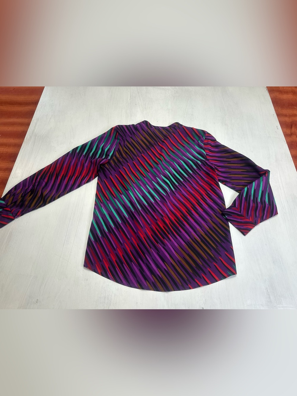 Calvin Klein Women’s L Purple Abstract Semi Sheer Button Front Blouse Top - Picture 3 of 11
